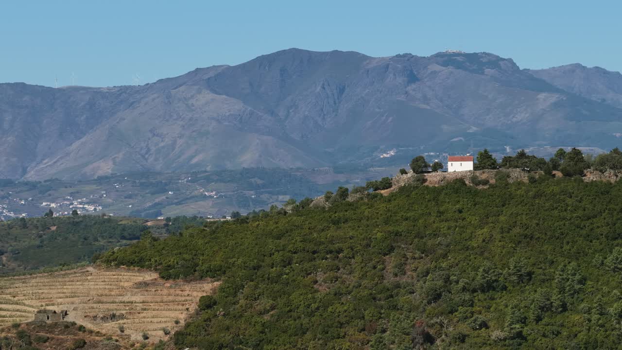 Chapel and mountain reveal on Douro Valley UNESCO world heritage