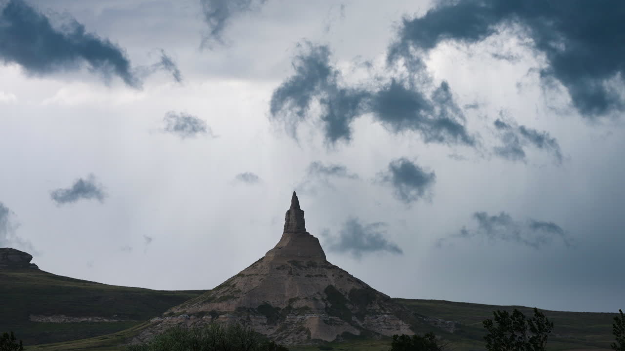 Rock formations and dark clouds drifting time lapse