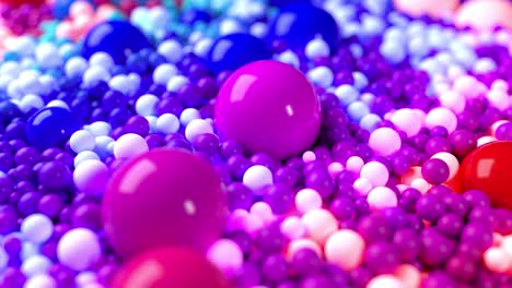 composición de luz con bolas coloridas que cubren la superficie, algunas de las cuales brillan. 3d en 4k fondo abstracto con animación fluida de esferas con profundidad de campo