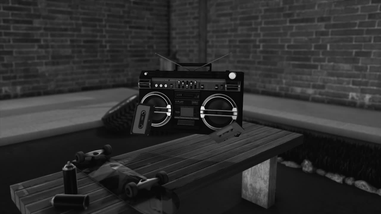 80년대 레트로 박스와 스케이트보드