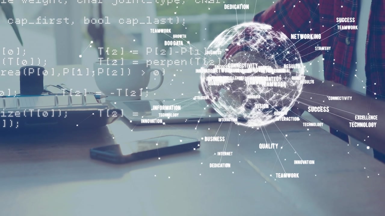 Animation of globe with connections and data processing over caucasian man using tablet