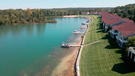 Paddleboarders-on-the-soft-water-surface-of-a-man-made-lake