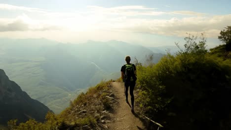 wanderer auf einem bergweg