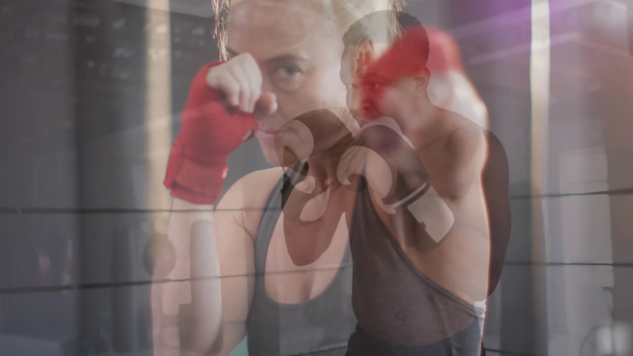 Training in gym, boxers with focused expressions and animation of punching stances