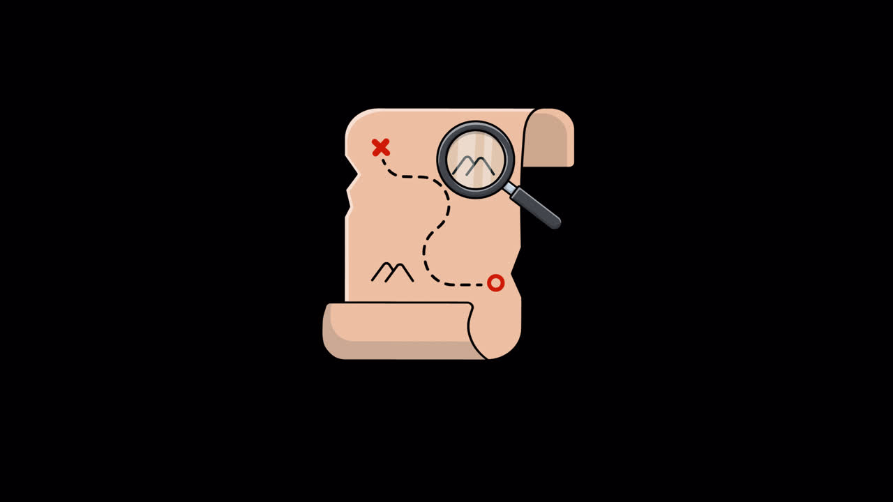 Animated Magnifying Glass Searching on a Treasure Map