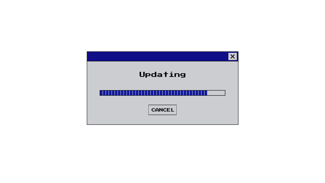 Retro Computer Update Window with Progress Bar Animation