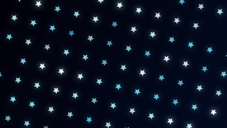 abstract small cute blue stars rotating and flowing on black background, seamless loop. animation. five pointed stars in diagonal rows moving and spinning.