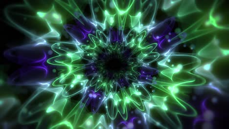 digital abstract animation of purple and green ethereal swirling glowing cosmic tunnel