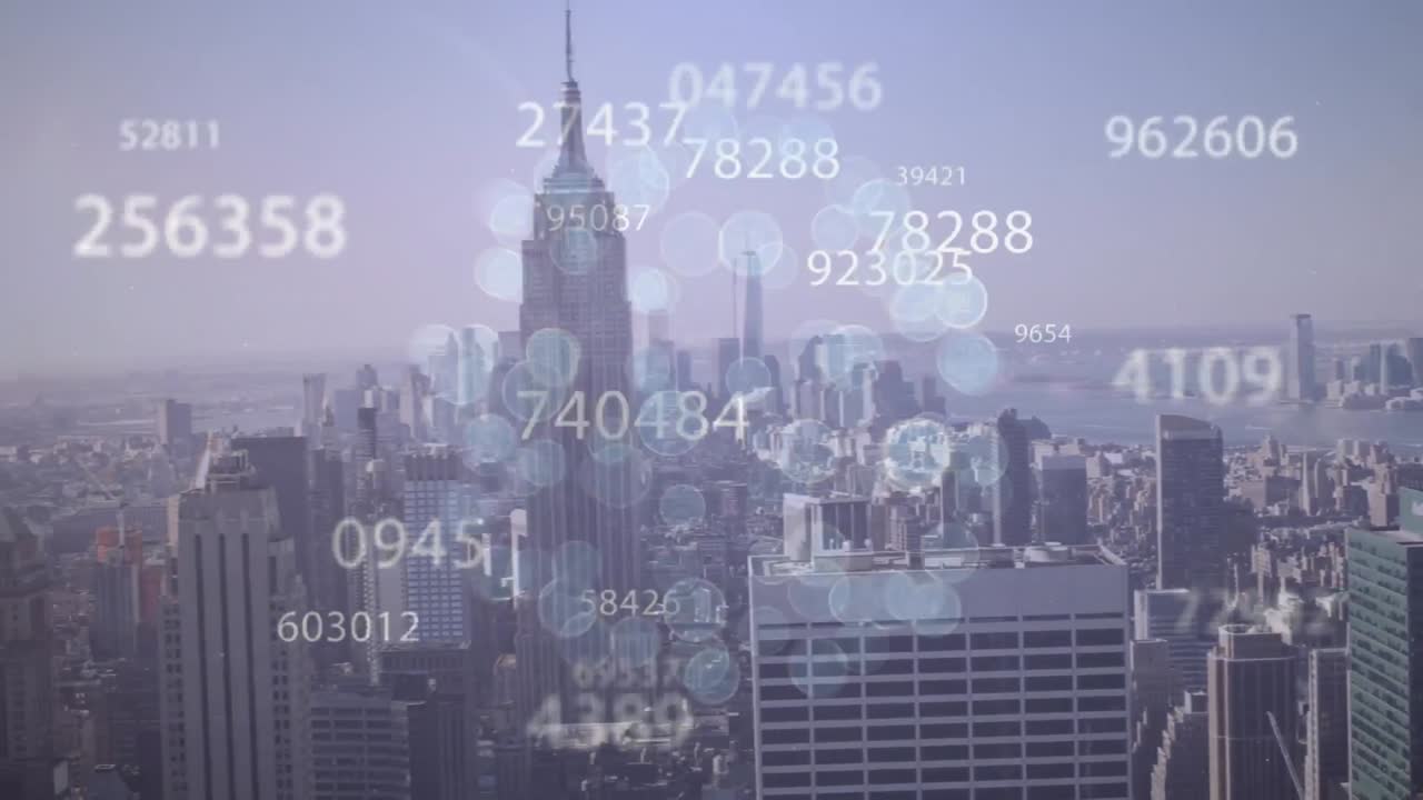 animación del procesamiento de datos con una red de conexiones sobre el paisaje urbano