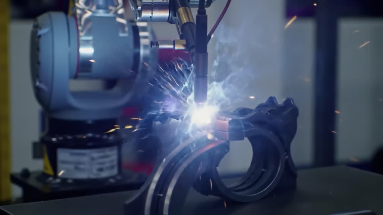 Automated Welding Process Capturing Sparks and Precision Work with Robotics in a Manufacturing Environment Focused on Metal Fabrication Techniques