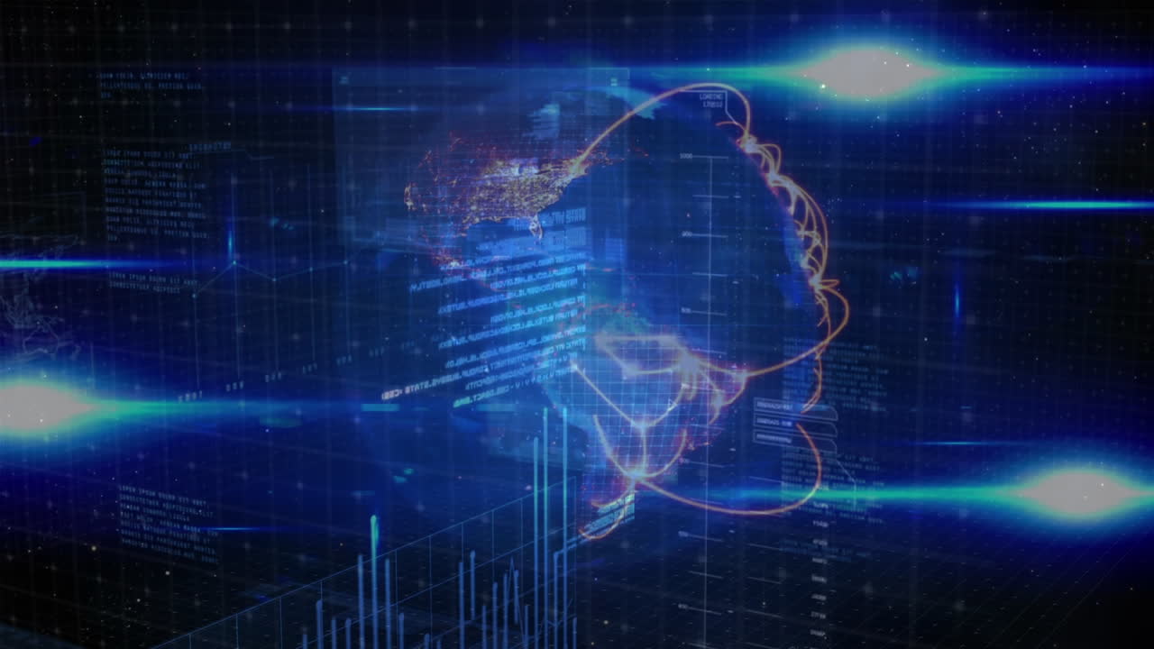 holograma de la tierra combinado con una ilustración de la interfaz de datos