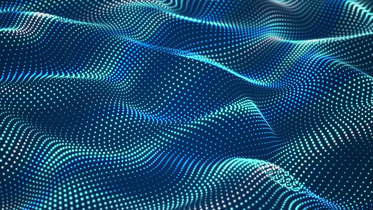 Dynamic wave with many dots. Abstract motion background of colored dots. Technology or science. 3d rendering Seamless loop. 4K