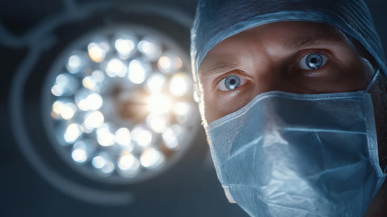 Fokus på operationsstuen: En kirurg forbereder sig på en livreddende procedure under skarpt operationslys, der fanger intensiteten og dedikationen i lægefaget