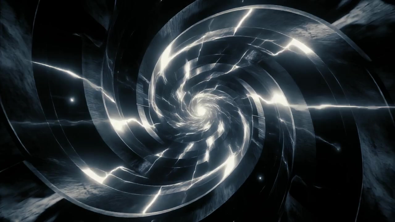Abstract Tunnel With Glowing Electric Lightning Spirals