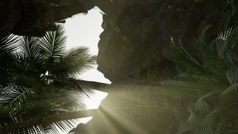 Vertikale-Aufnahme-Einer-Tropischen-Höhle-Bei-Sonnenuntergang