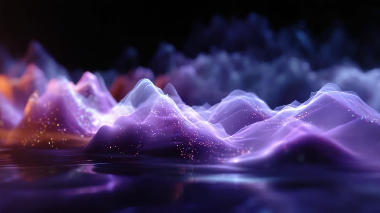 Onde astratte vibranti di luce e colore danzano insieme in uno spettacolo visivo ipnotizzante di movimento fluido e luminescenza radiosa in un'atmosfera scura