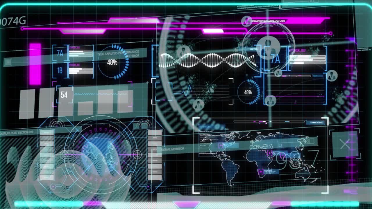 그래프와 과학 데이터의 애니메이션 검은 디지털 화면