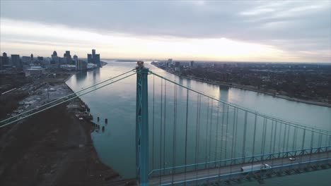 Ambassador Bridge in Detroit, MI. Views of Windsor, Canada.