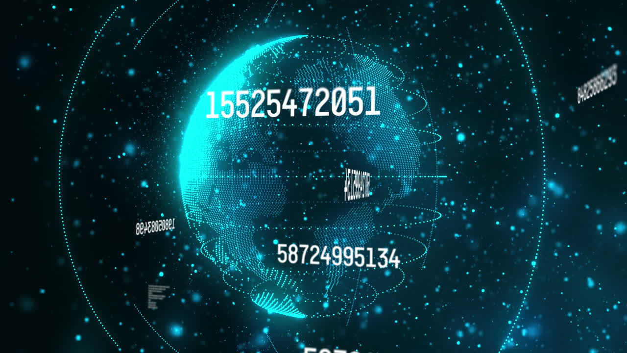 숫자 및 연결의 애니메이션과 검은색 배경의 지구