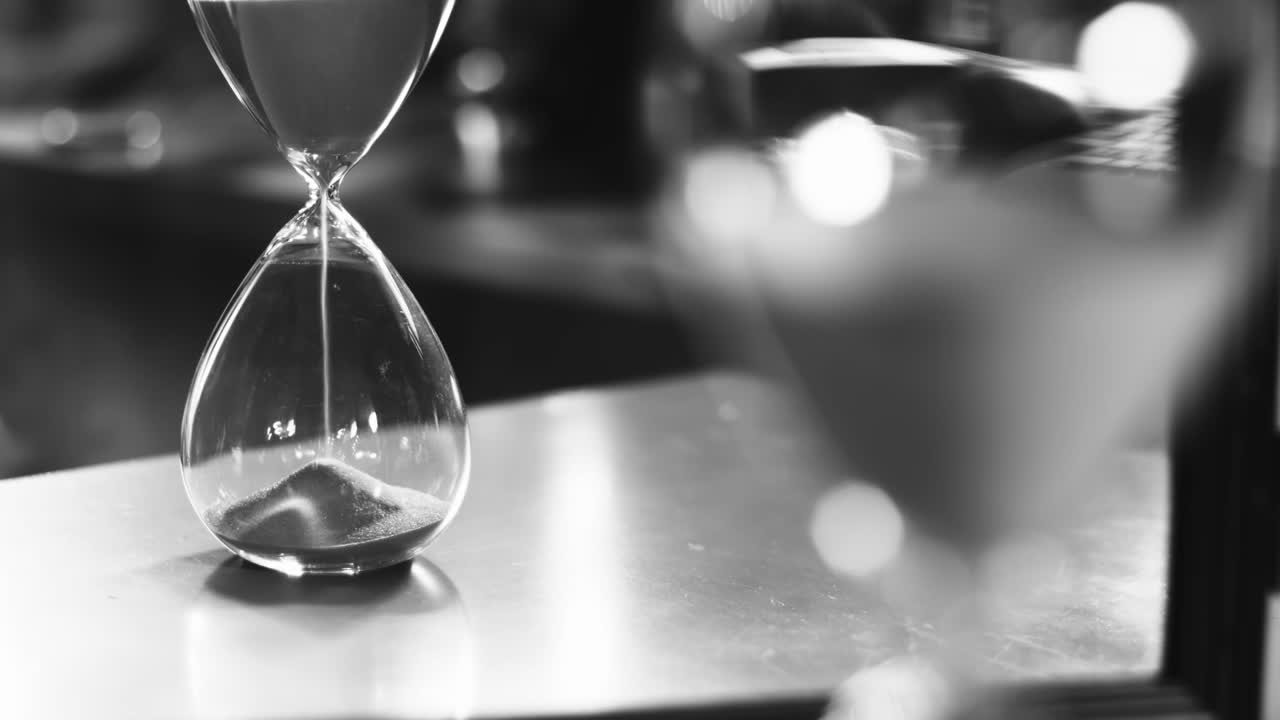 Sand running through the bulbs of an hourglass measuring the passing time in a countdown to a deadline
