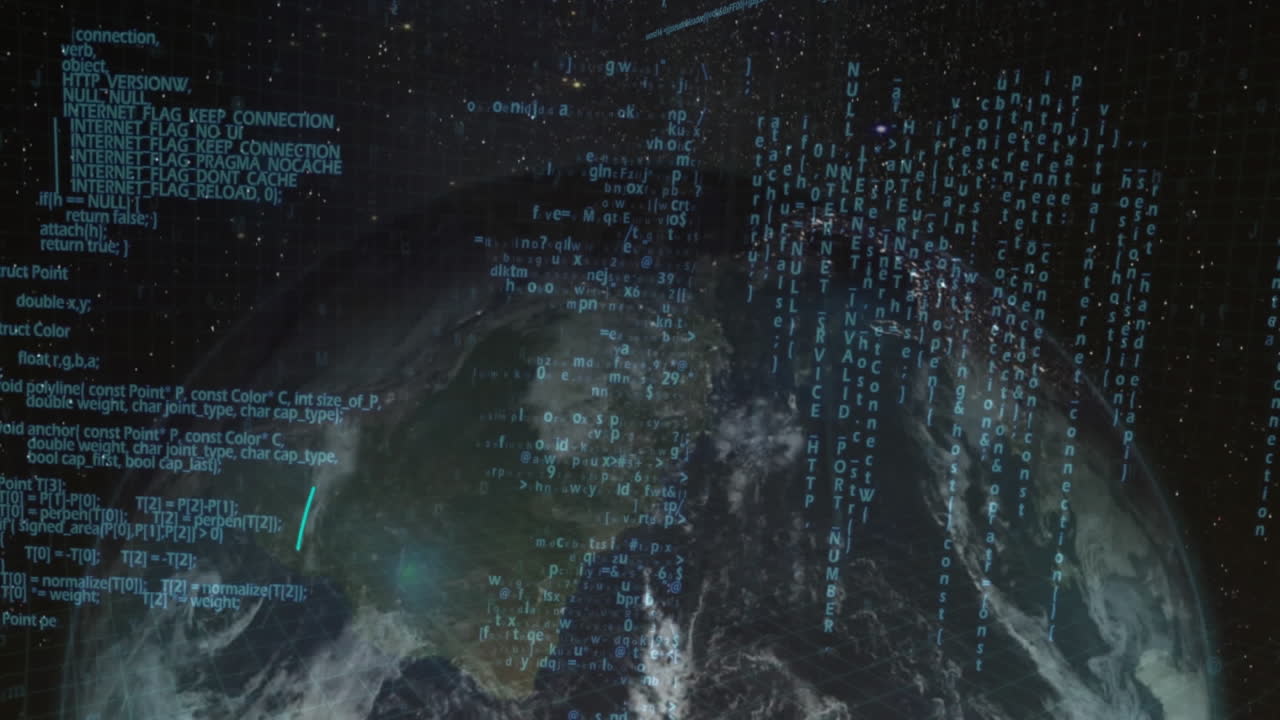 animación del procesamiento de datos sobre la rotación del globo y el espacio