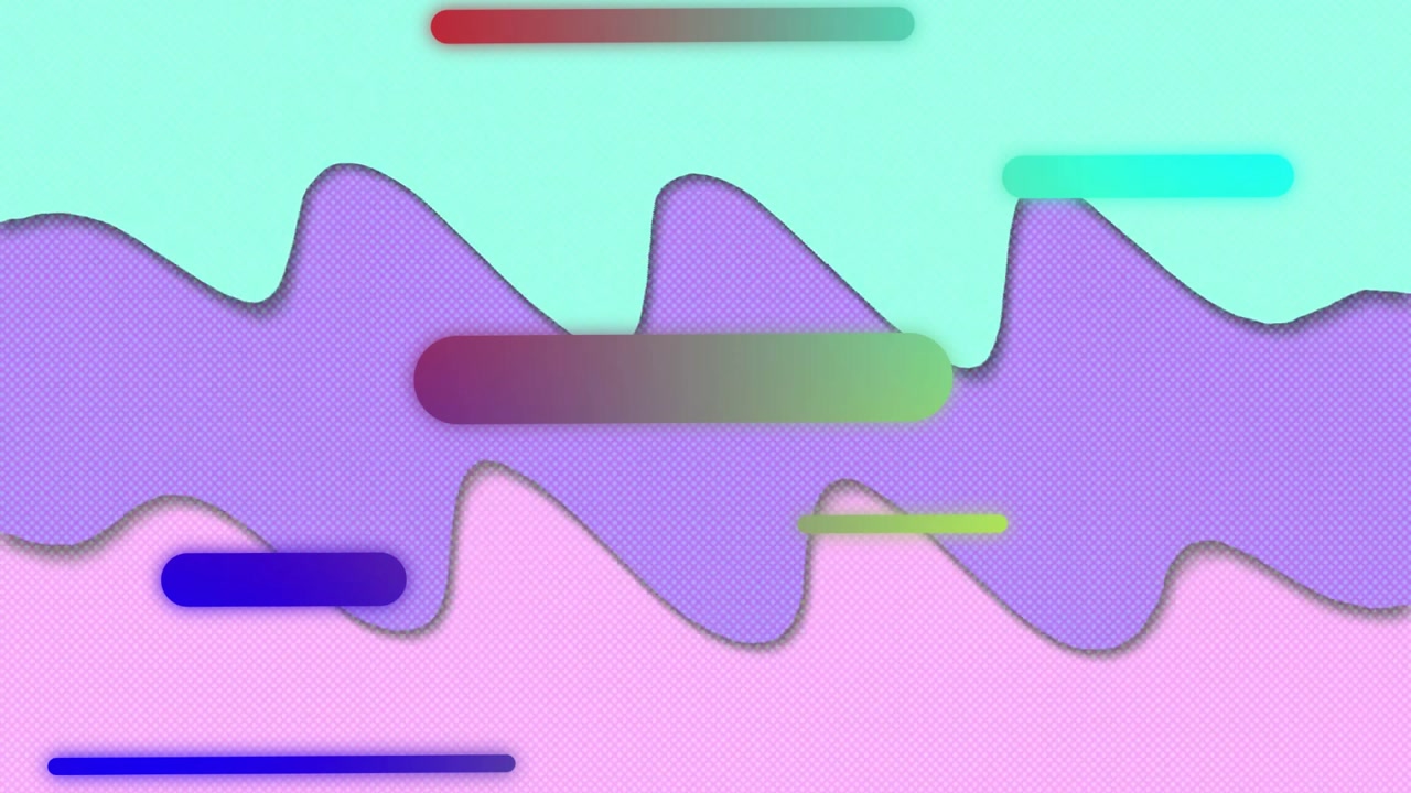 Animation of colourful shapes moving on colourful background