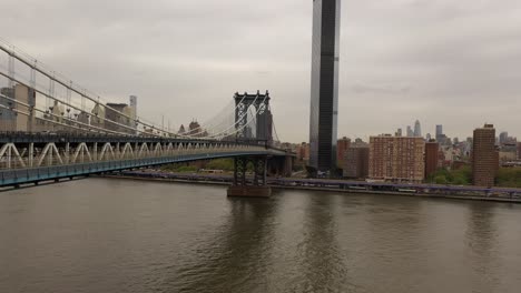 An-aerial-view-over-the-East-River-on-a-cloudy-day