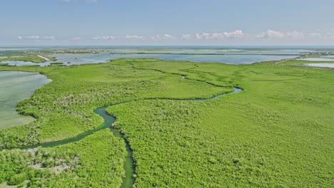 key west florida aerial v34 drone flyover winding fivemile creek capturing coastal ecosystems pristine white mangrove keys and highway 1 views at daytime - shot with mavic 3 cine - february 2023