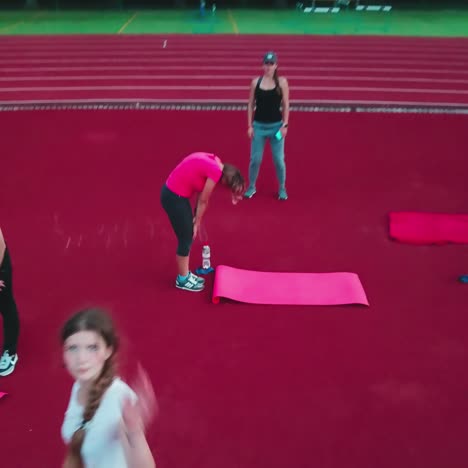 athletic group training on stadium