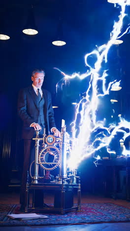 vintage scientist in victorian laboratory
