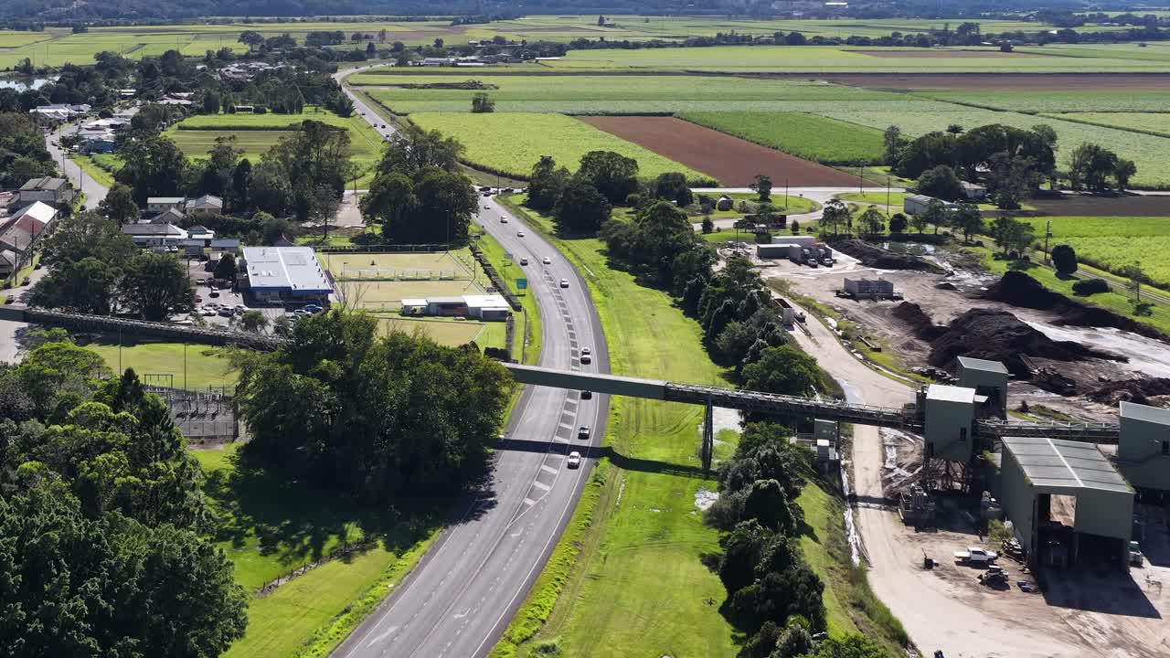 Aerial footage of Murwillumbah sugar mill landscape