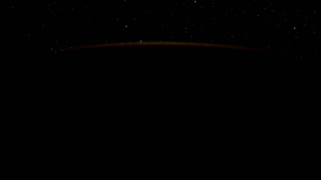 일출과 오로라 보레알리스 또는 북극광의 전망과 함께 행성 해왕성 주위의 낮은 궤도의 독특한 애니메이션 타임랩스