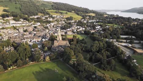 ambleside town aerial looking towards windermere lake district national park cumbria