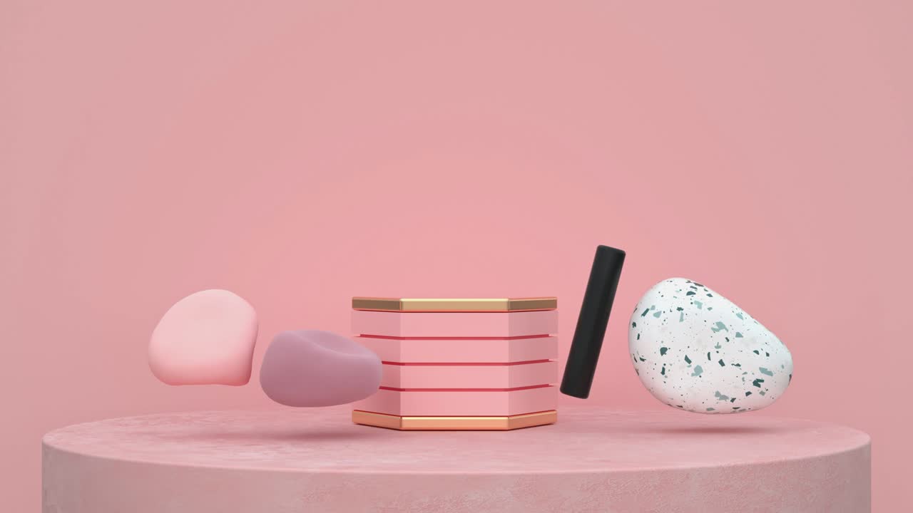 분홍색 장면 추상적인 모양 3d 렌더링 모션