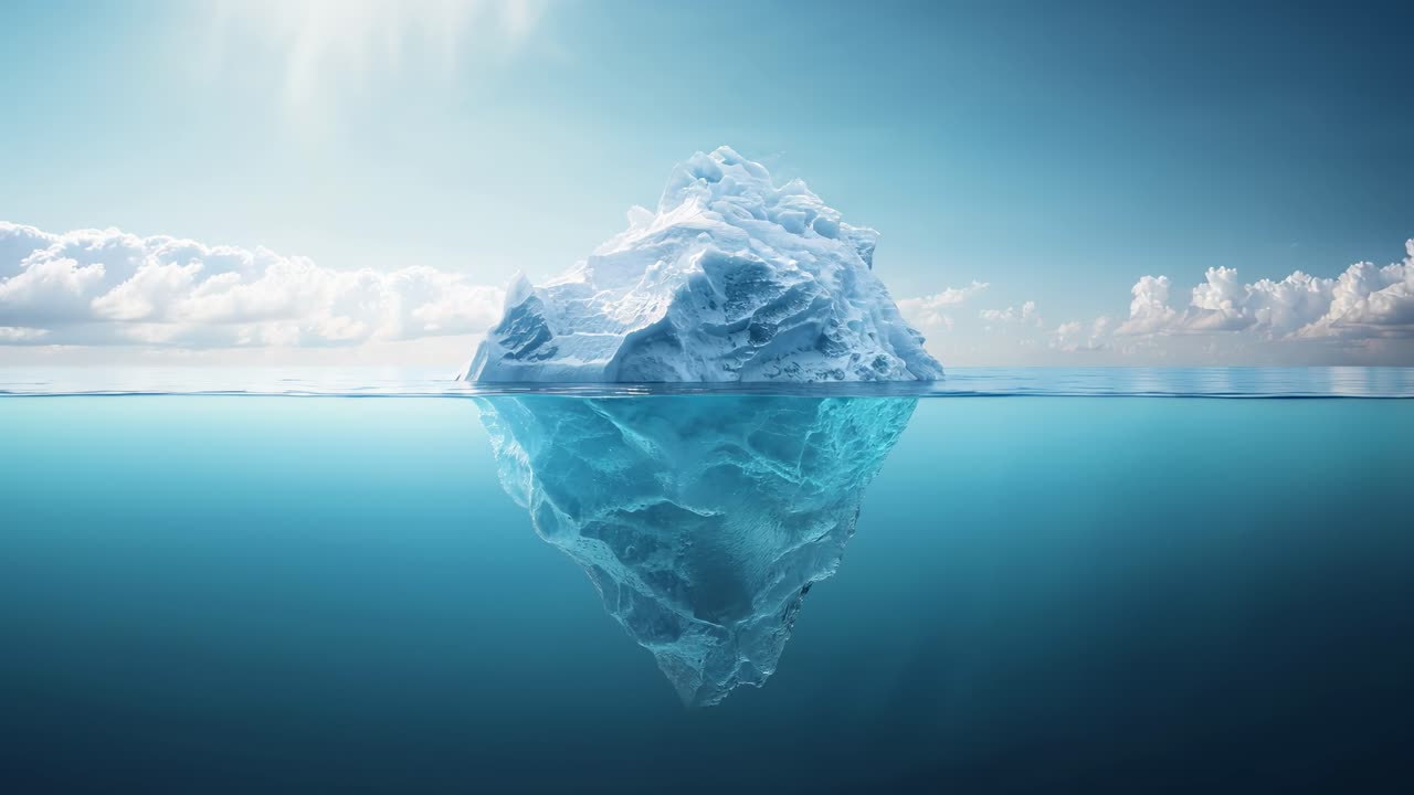 The majestic iceberg floating beautifully in the crystal clear waters of the ocean