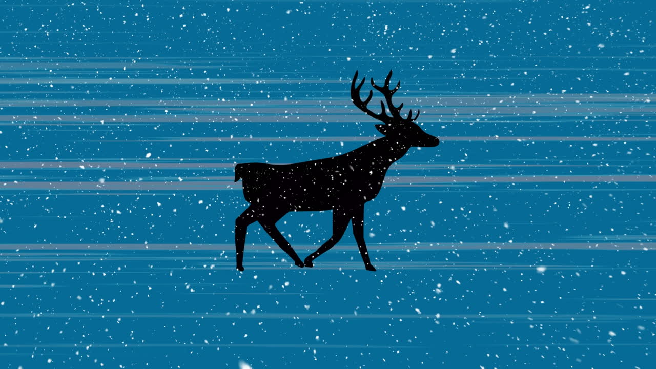 Animation af rensdyr og snefald på blå baggrund