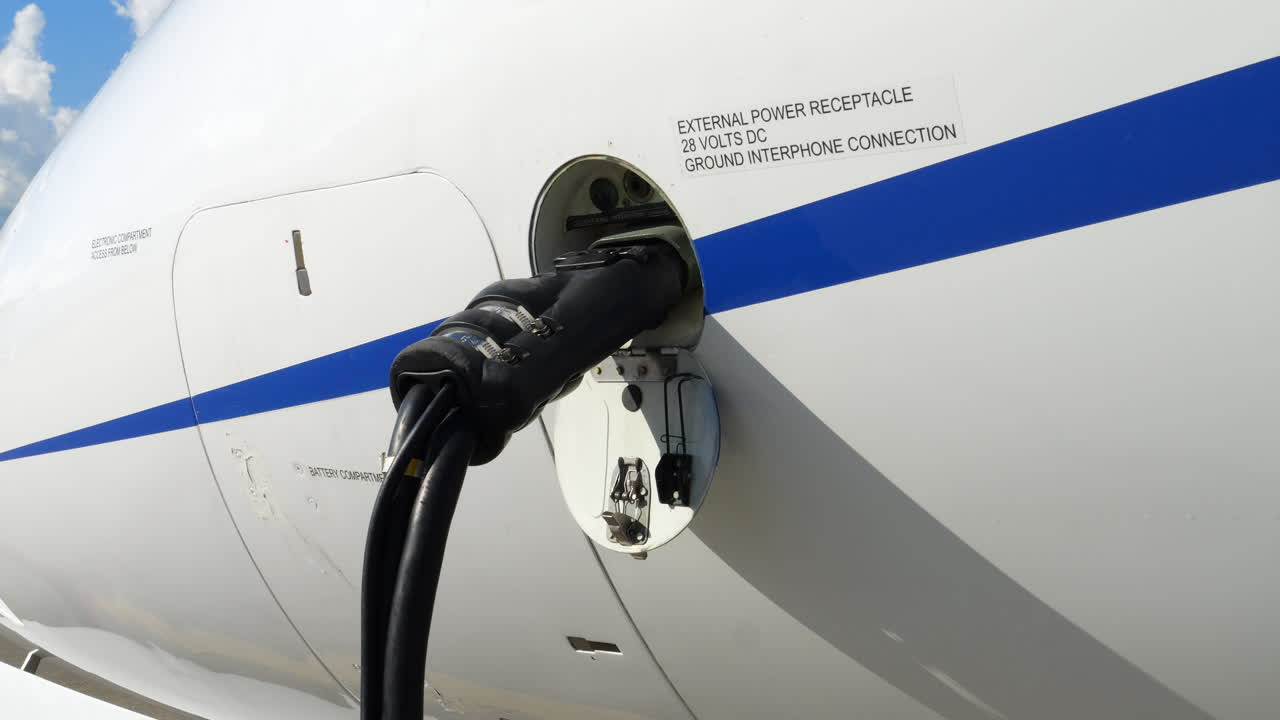 Close up of GPU connection supplying electrical power to aircraft