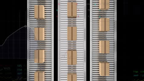 animation of boxes on conveyor belts over black background