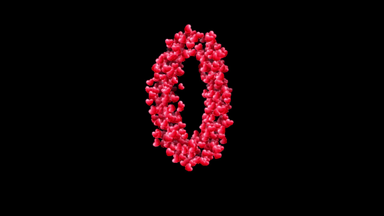 Heart particles number zero animation on transparent background