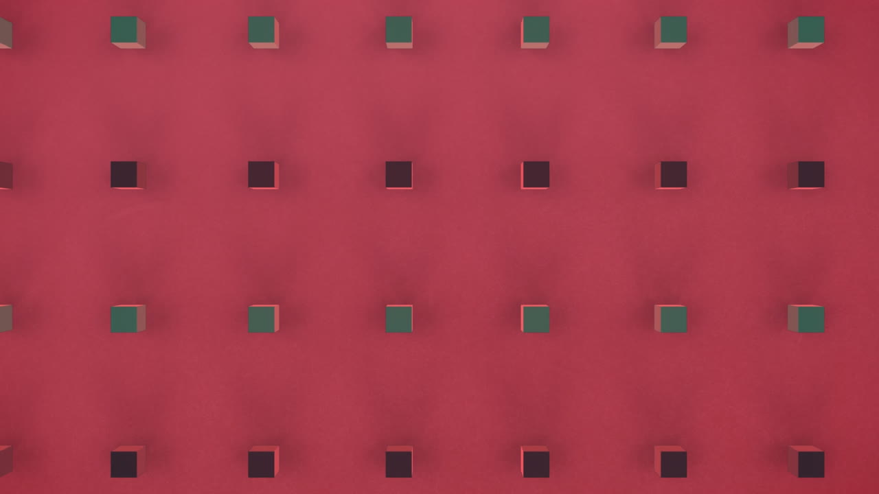 cubos 3d en movimiento sobre fondo rojo