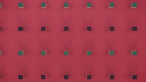 cubos 3d en movimiento sobre fondo rojo