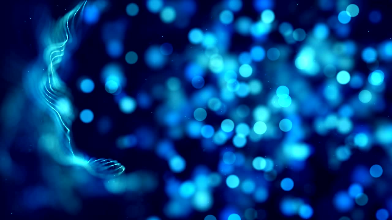 추상적인 배경 3d 렌더링: 무작위 크기의 혼란스러운 입자, 휘어진 입자 대량, 원활한 루프