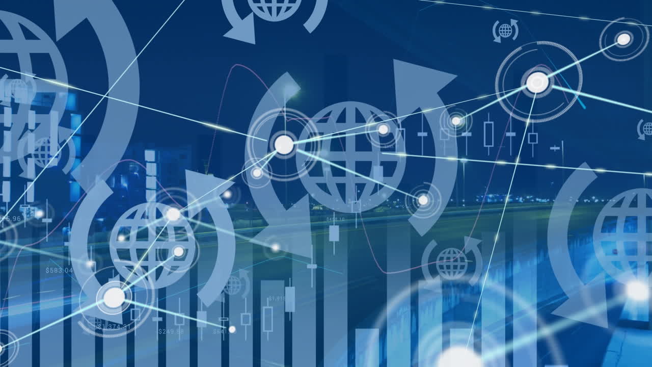 都市景観上の接続ネットワークのアニメーション