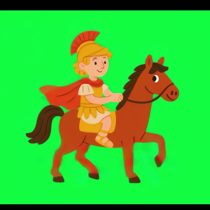 Animated Roman Soldier Riding a Horse on Green Screen