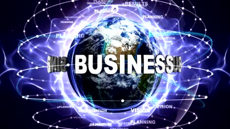 business text animation and earth, with keywords, zoom camera