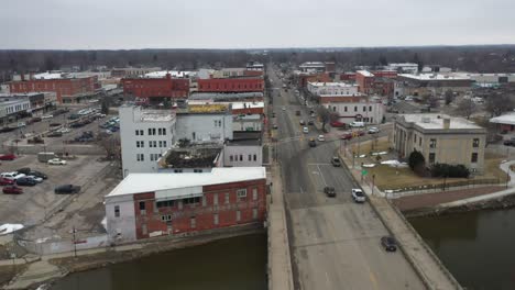 owosso michigan downtown skyline with drone video moving sideways