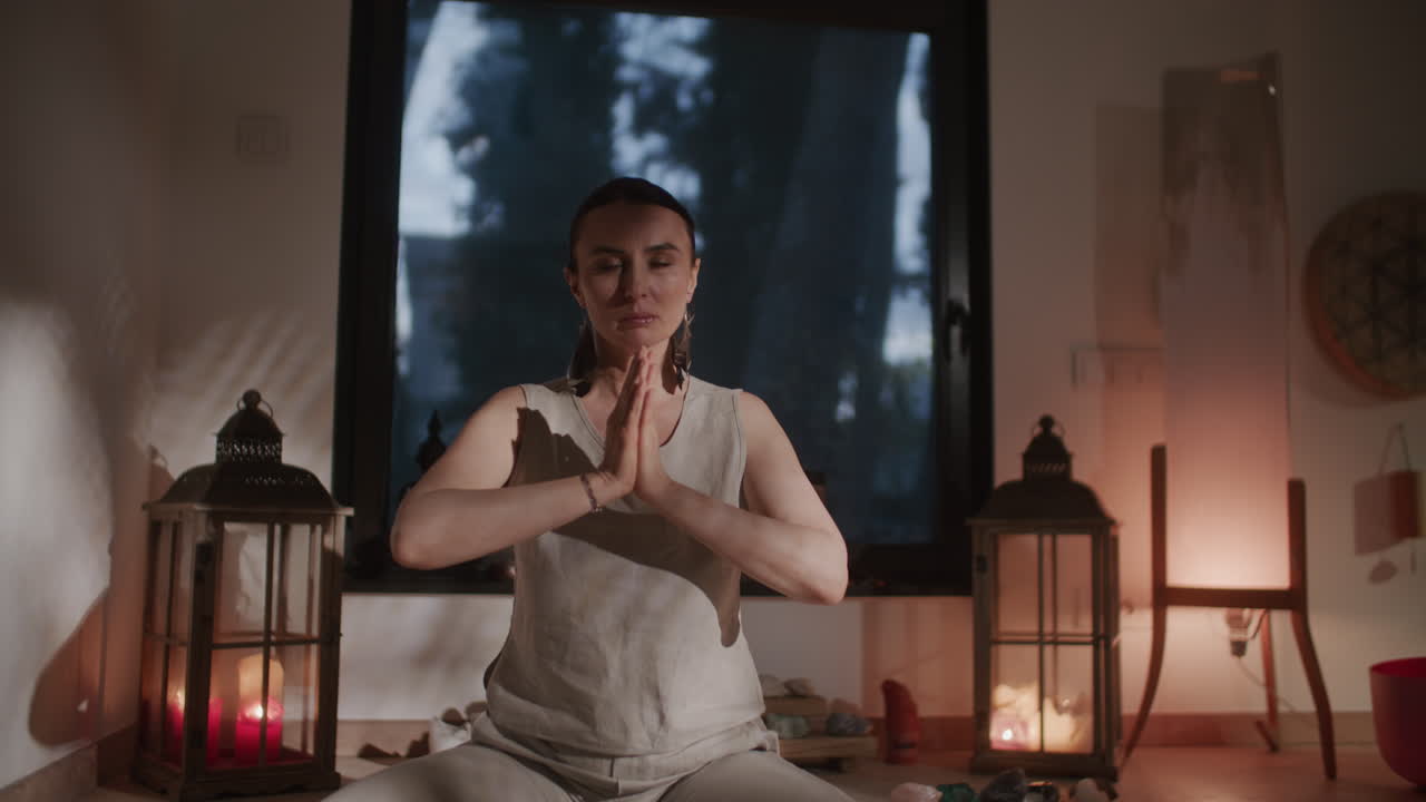 Woman Meditating in a Spiritual Setting
