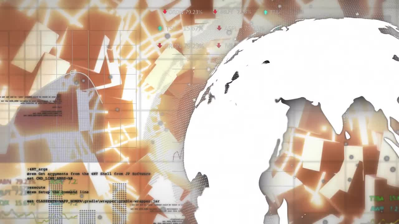 도시 풍경 위의 지구와 세계 지도의 애니메이션