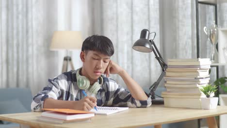 teenage boy studying at home