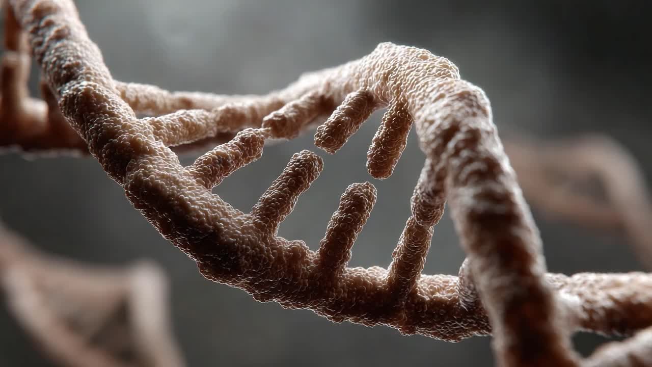 Magnified View of DNA Helix Structure with Detailed Visualization of Nucleotide Pairing and Genetic Information Encoding